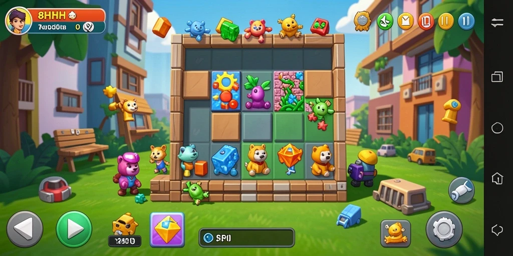 Tampilan gameplay menantang dalam 8HHH yang penuh warna.