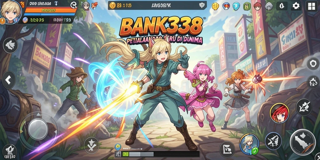 Tampilan gameplay BANK338 dengan aksi karakter anime yang dinamis.