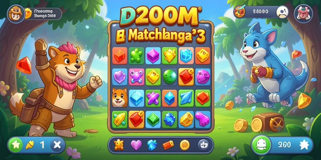 Tampilan gameplay seru D200M saat mencocokkan item Match-3.
