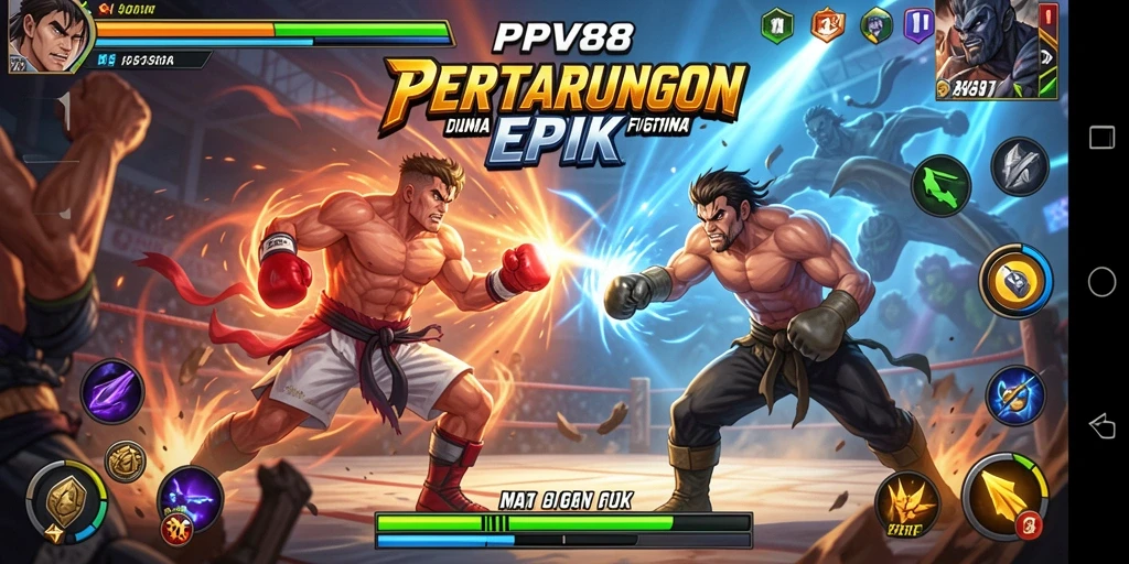 Tampilan gameplay seru PPV88 dengan karakter melakukan pertarungan.