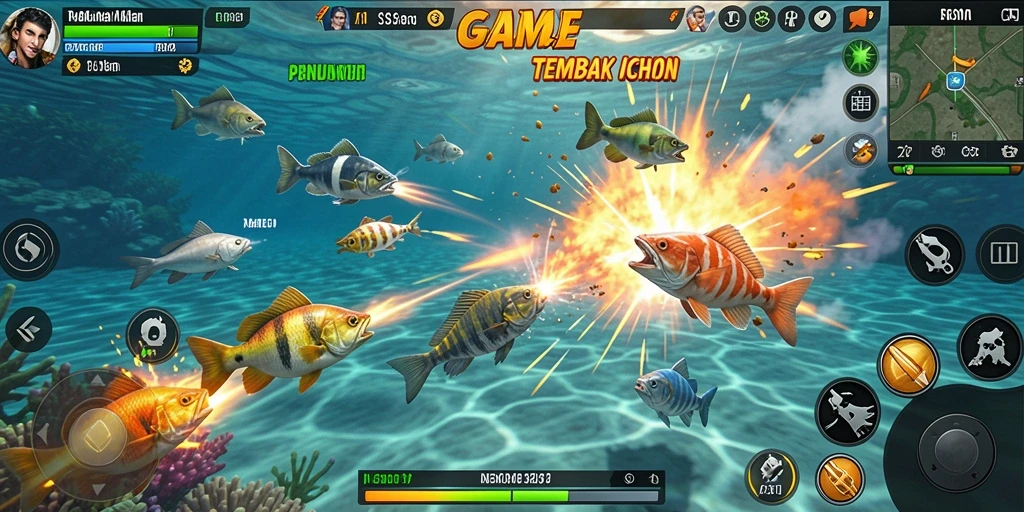 Tampilan gameplay seru dalam S80 saat menembak ikan.
